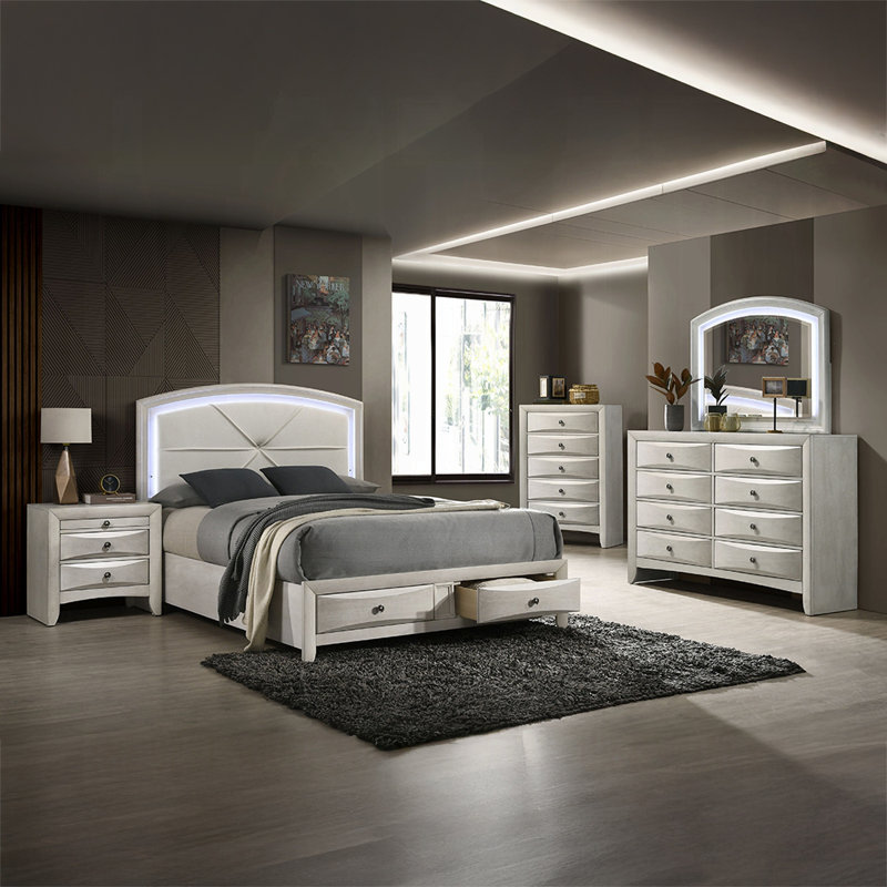 Ramondi Queen Bed W/Storage & LED, Queen