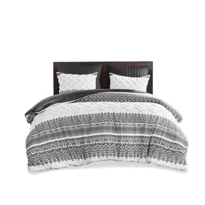 3 Piece Cotton Comforter With Chenille Tufting In Gray For A Peaceful And Dreamy Night Tranquil