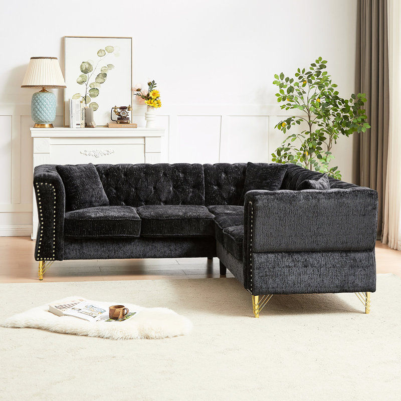 Canapé modulaire en chenille en L, 81,5 po pour les espaces de vie, chambre à coucher, bureau, 5 avec 3 coussins, design classique, structure solide, décoration intérieure, look, structure