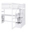 Lit mezzanine double avec bureau et tablettes, deux tiroirs intégrés, escalier de rangement, blanc