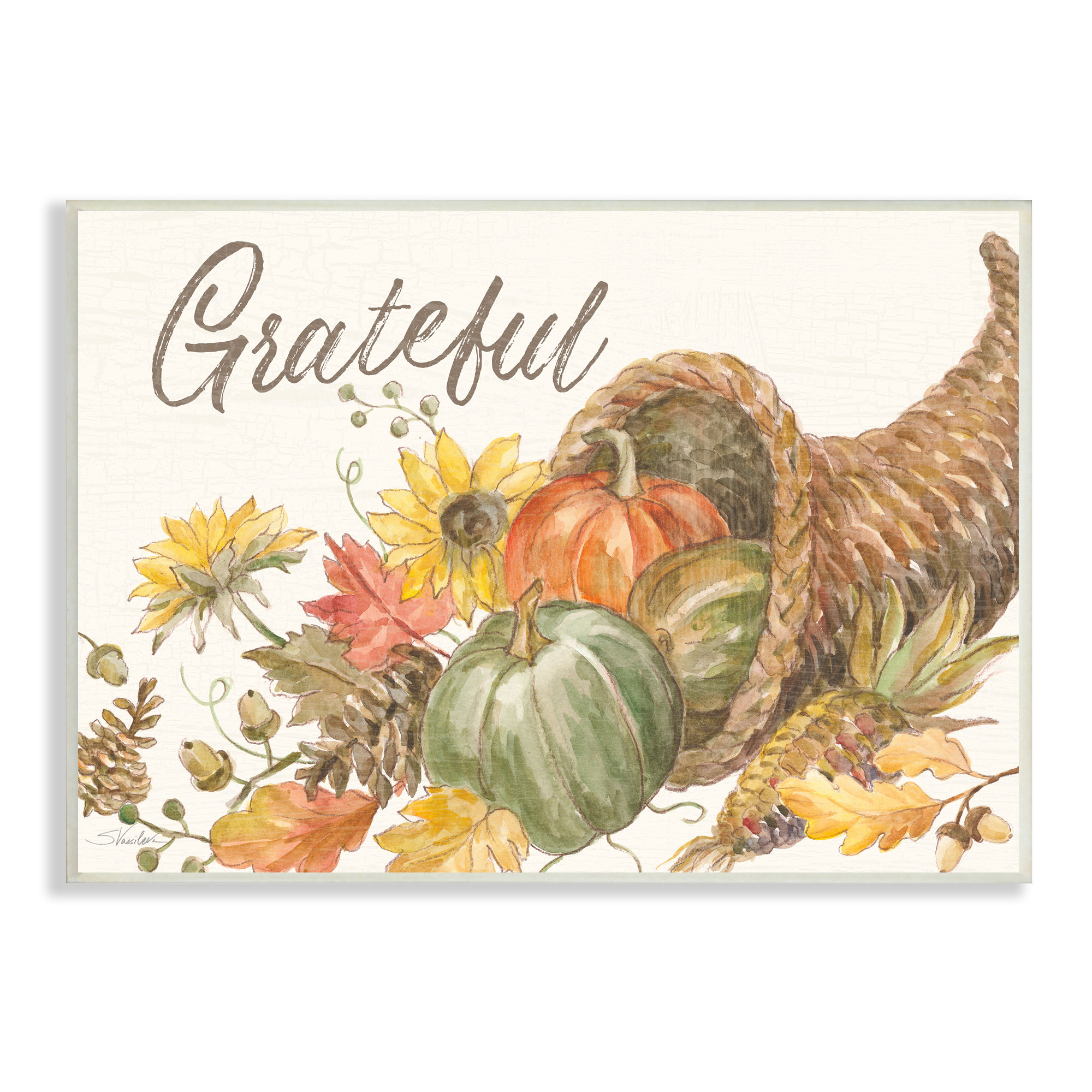 Stupell Industries Grateful Sentiment Autumn Harvest Cornucopia Pumpkins by Silvia Vassileva - Painting Print on Canvas | Wayfair