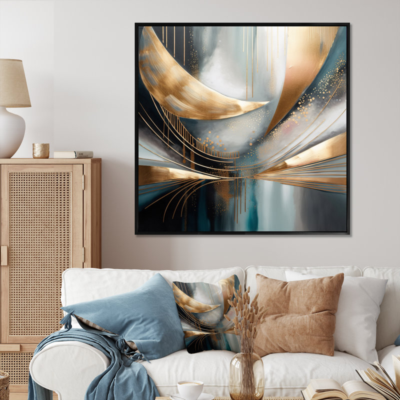 Abstrait formes et lignes V - art mural abstrait en marbre, Impression noire sur toile encadrée, H 16 po x l 16 po x P 1 po