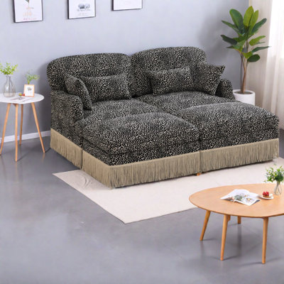 Modular Deep Seat Sofas, Chenille Leopard Modern Loveseat For Home