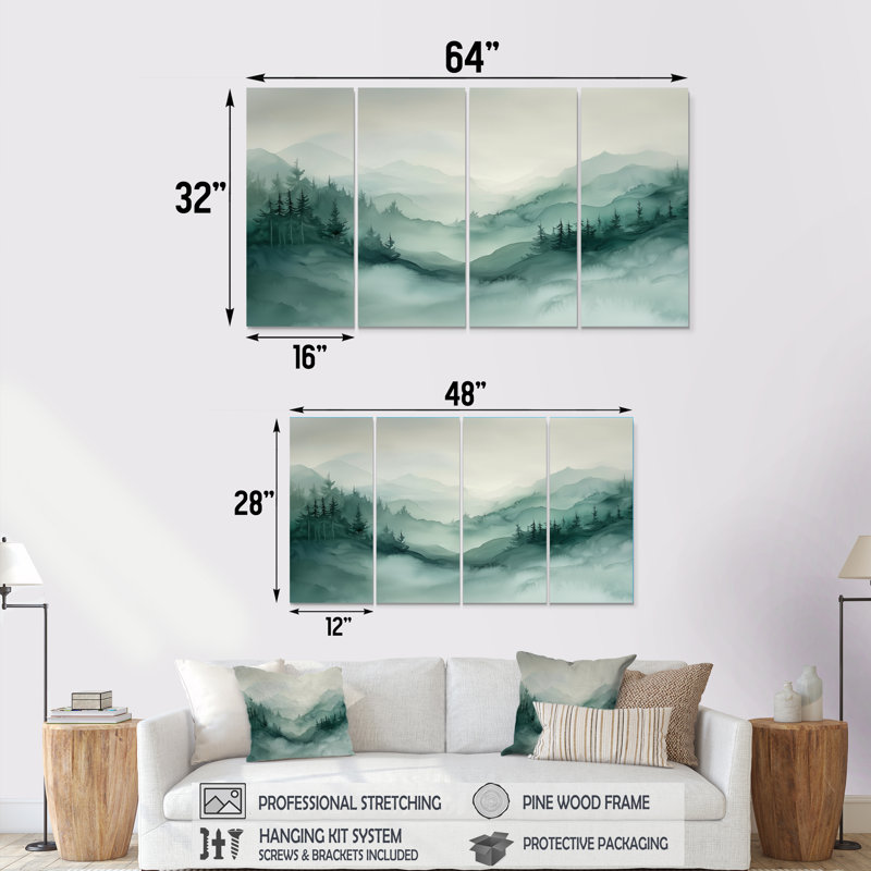 Fading Light Gradient Foret Landscape I - Lumière - Art mural traditionnel pour le salon, H 28 po x l 48 po, 4