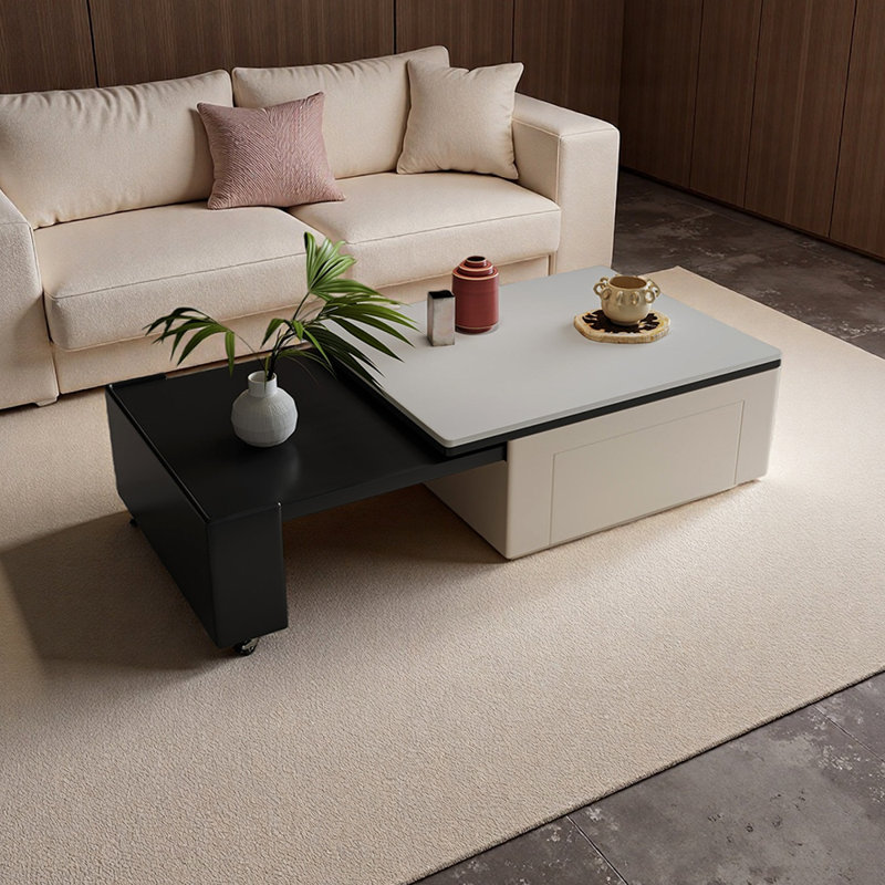 Table basse extensible cachée avec roulettes silencieuses, H 15,74 po x L 31,49 po x l 23,62 po, Blanc/Noir, Noir / Beige