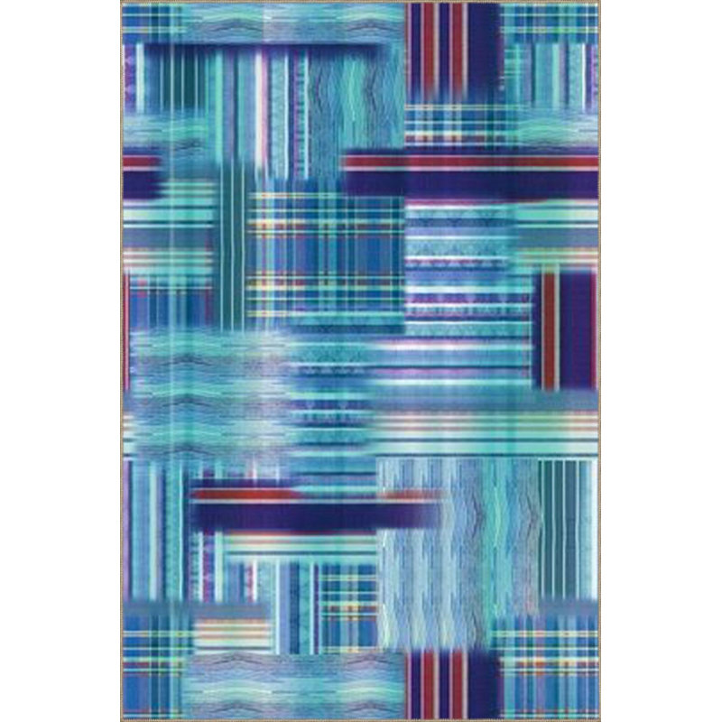 Tapis bleu tissé à rayures géométriques lavable à la machine, Sous-tapis carré 3 pi 3 po inclus