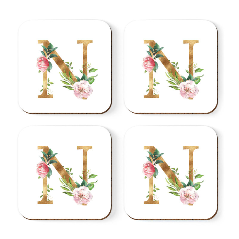 Sous-verre de lettre initiale à monogramme Lush Bloom, N