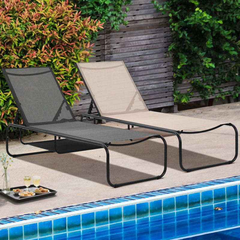 Outdoor 67" Metal Chaise Lounge(Set Of 2), Black/Brown