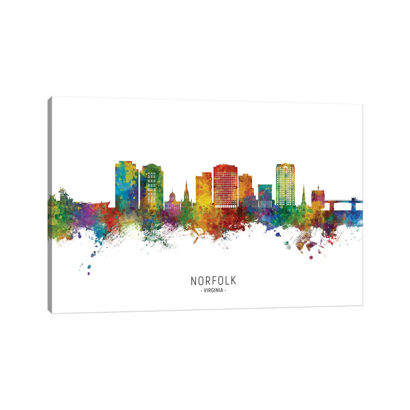 Norfolk Virginia Skyline City Name by Michael Tompsett - Wrapped Canvas Print, 20.32 cm H x 30.48 cm W