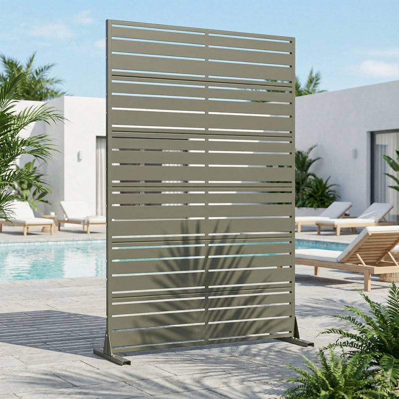 Paravent d'extérieur en métal, H 72 po x l 47 po x P 16 po, Vert olive, 1