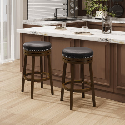 Upholstered Swivel Solid Wood Frame Bar Stool