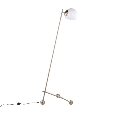 Lampe sur pied contemporaine en nickel brossé Eileen avec abat-jour en plastique blanc
