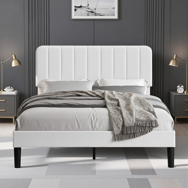 Upgraded Velvet Upholstered Platform Bed with Adjustable Headboard, Reinforced & Quiet Design, No Box Spring Needed, Sturdy Wood Slat Support, Easy Assembly