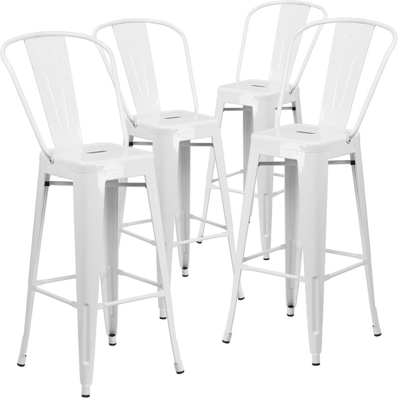 Anastassios Industrial Style Stool Chair- Modern Metal Galvanised Steel, White, Bar Stool (76.8cm Seat Height)