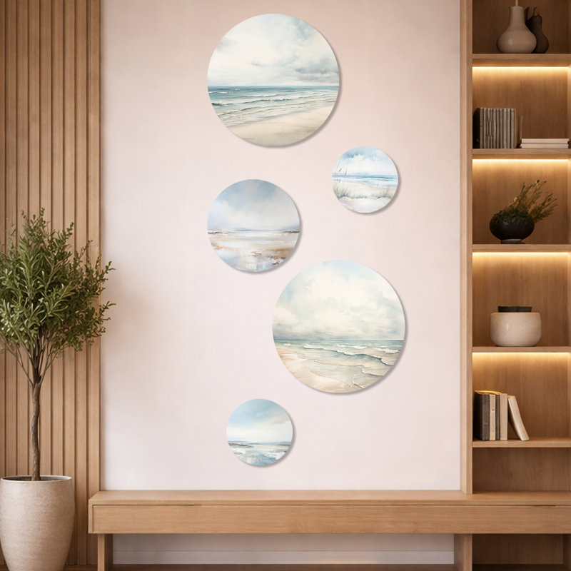 Ensemble de 5 décorations murales en métal Soft Color Beach Horizon II