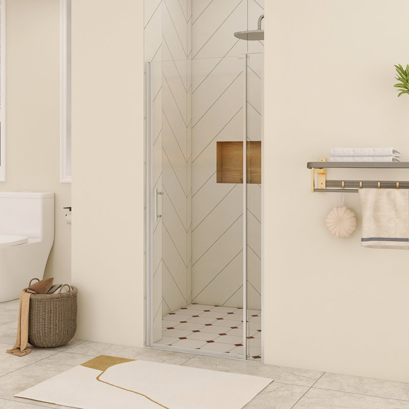 32 In. W X 72 In. H Pivot Semi-Frameless Shower Door In Brushed Nickel Finish, Brushed Nickel