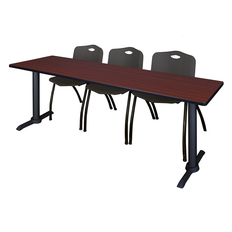 Table de formation Neyland Cain T-Base et 3 chaises empilables, Noir, Gris