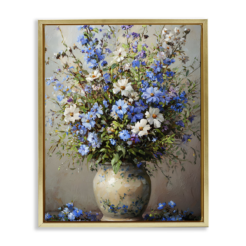 Cadre flottant Cerulean Flower Bouquet, design par Franklyn Gregory, H 31 po x l 25 po, Cadre flottant métallique doré