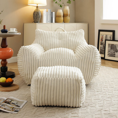 Fauteuil à billes géant pour adultes, petit canapé Cozy Fluffy Cloud, rembourrage à haute résilience, velours côtelé, fauteuil beige ergonomique et confortable, divers espaces polyvalents, design avec