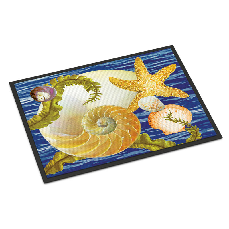 Raina Non-Slip Outdoor Doormat, Cut Nautilus and Starfish