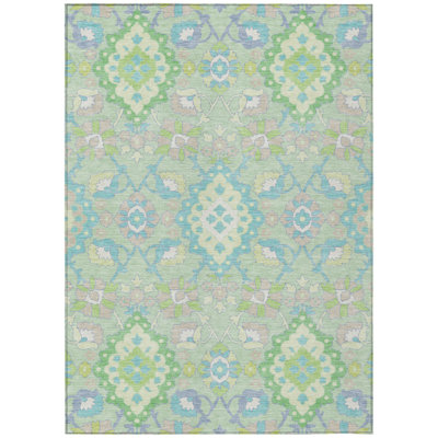8' X 10' Ivory Oriental Washable Indoor Outdoor Area Rug