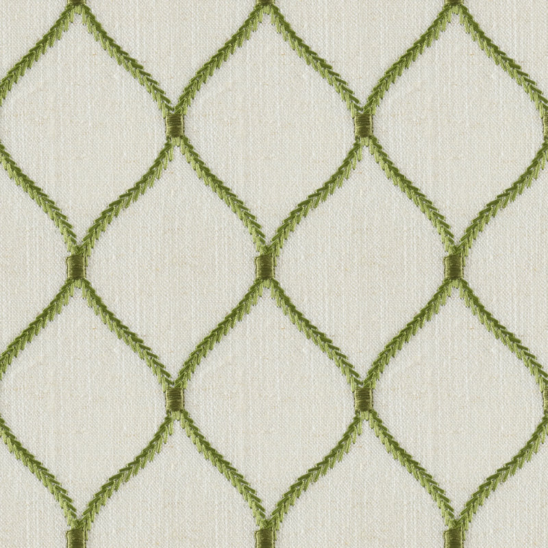 Botanica Jovial - 57 po Tissu de draperie en mélange de lin brodé à la verge, Beige/vert