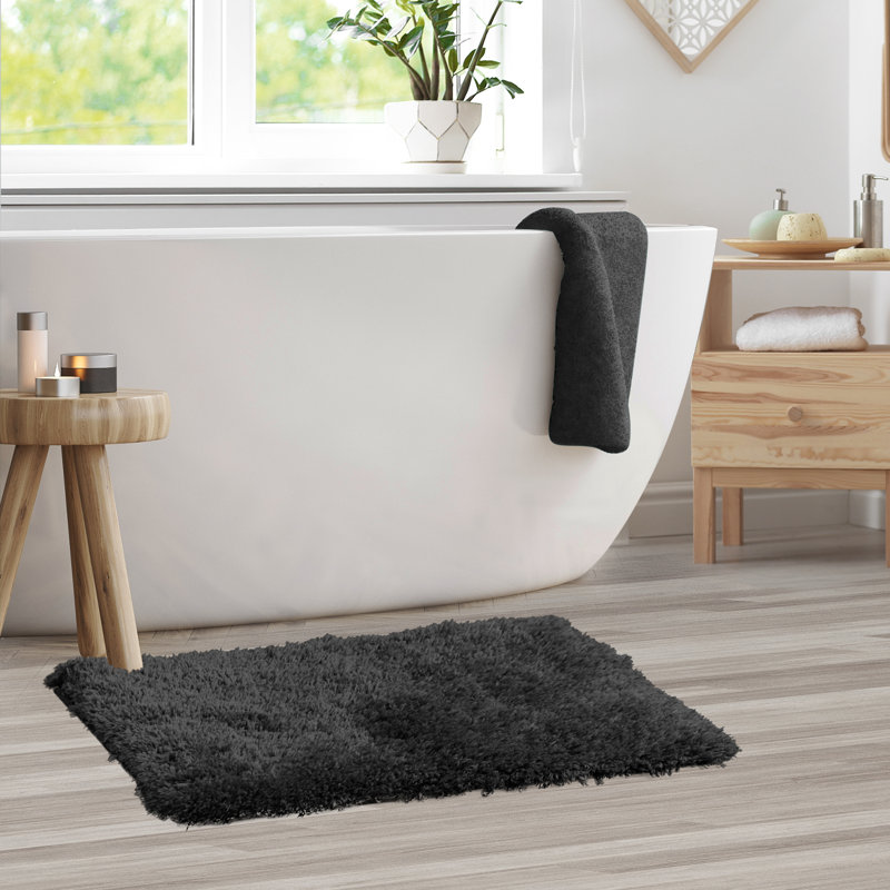 Ciarra Luxury Ultra Soft Bathroom Rug with Non-Slip Backing, Black, 20" W x 32" L