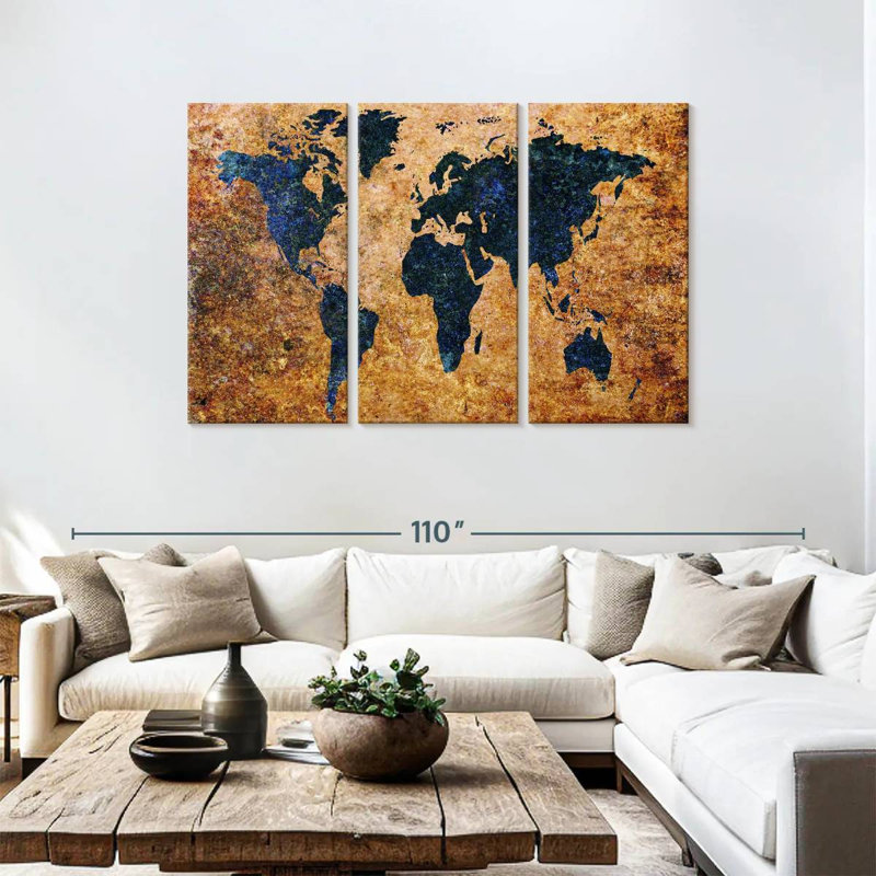 Carte du monde grunge Aliaz, H 48 po x l 74 po