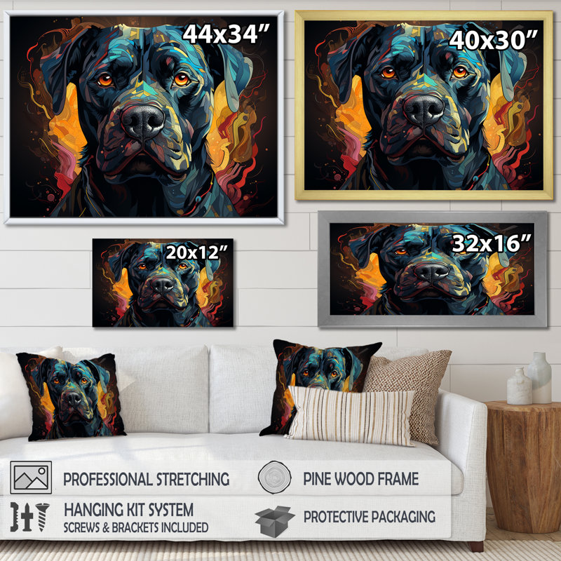Cane Corso Confidence - art mural chien pour le salon, Cadre flottant blanc, 16" H x 32" W