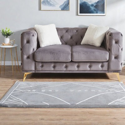 Compression Sofas, 61 Inch Grey Velvet Modern Chesterfield Loveseat For Home