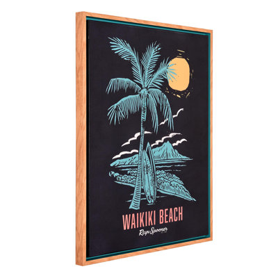 Reyn Spooner Kona Coast By Framed Waikiki Lacquer Printed Canvas Wall Art - 21" X 27" In Black;green