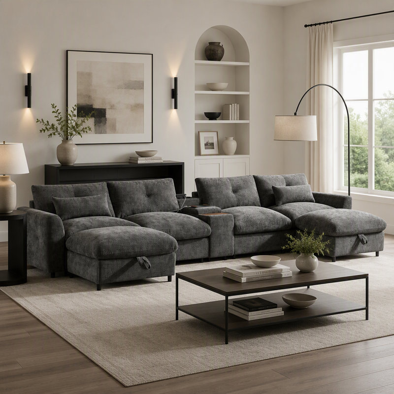 136" Modular Sectional Sofa with Console
