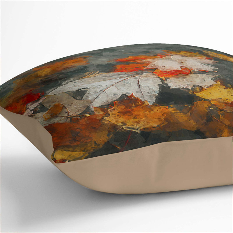 Leaves in Autumn Cushion with Filling, 40cm H x 40cm W x 15cm D, Stone