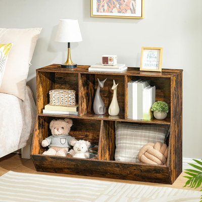 Bibliothèque et rangement pour jouets - Armoire de rangement avec pied de lit et bibliothèque pour jouets, chambre à coucher et couloir, brun rustique 35,4 "