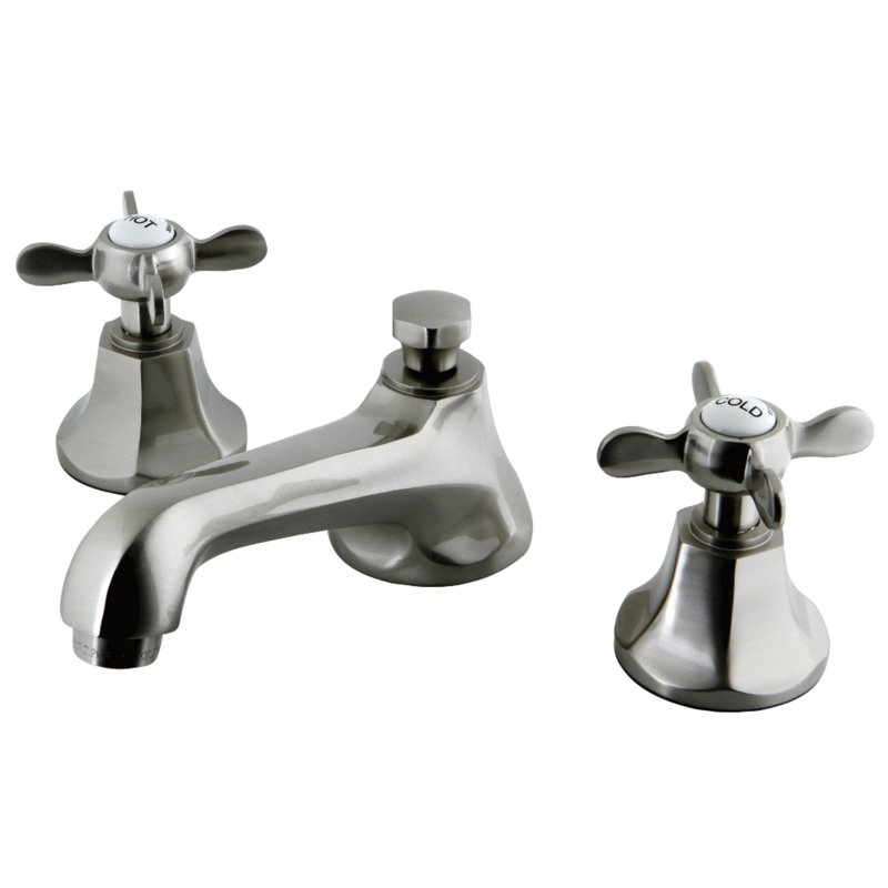 Robinet de salle de bain espacé à 2 poignées et 3 poignées avec bonde escamotable en laiton Kingston, Nickel brossé