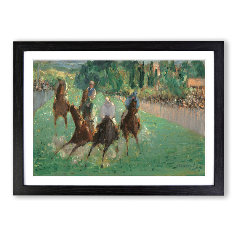 At the Races by Edouard Manet - Picture Frame Painting, 48cm H x 65cm W x 2cm D, Black Framed