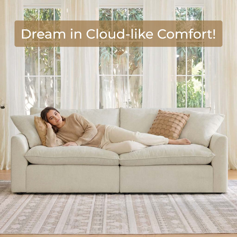Modern Upholstered Sofa with Plush Foam Cushions & Solid Wood Frame, Linen, 2