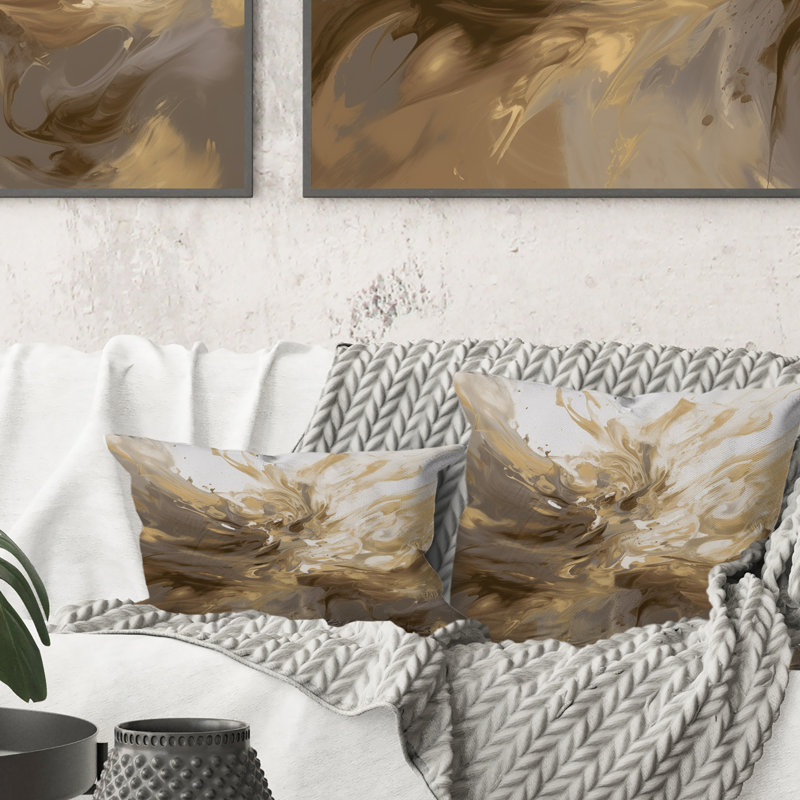 White And Gold Aqua Symphony - Abstract Printed Throw Pillow
