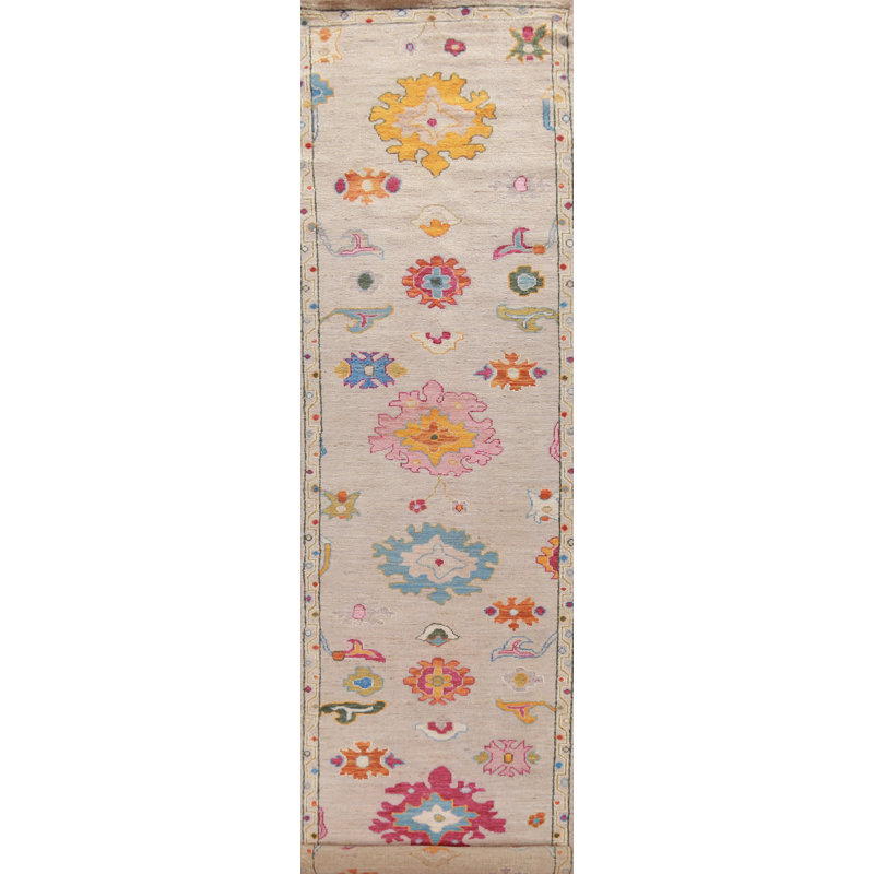 Vegetable Dye Oushak Turkish Runner Rug 3x16
