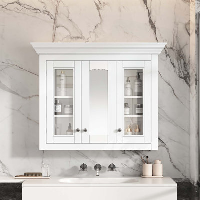 Armoire murale polyvalente pour salle de bain avec tablettes réglables et miroir
