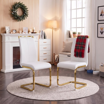 Amari Modern Faux Leather Cantilever Dining Chairs with Gold Finish Base (Set of 2)