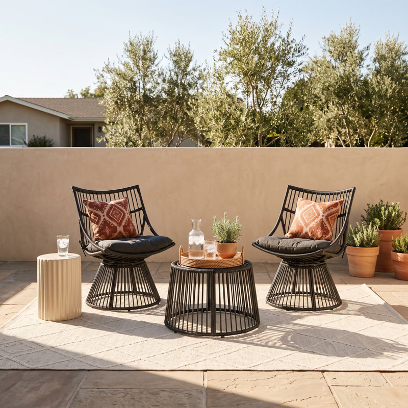 Fiona 2 - Person Patio Conversation Set with Cushions, Gray, Gray