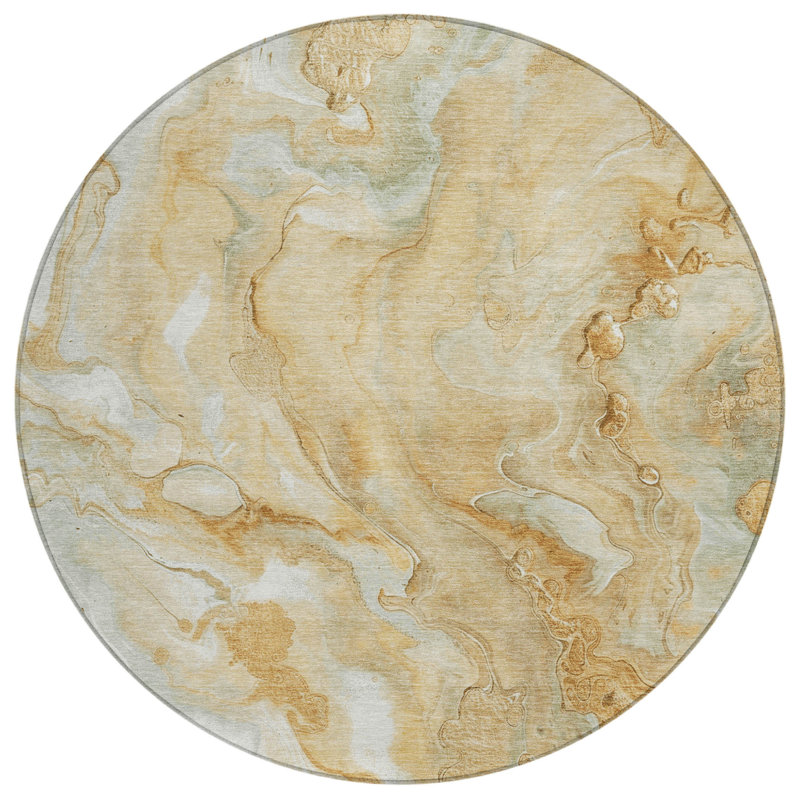 Tapis intérieur rond lavable abstrait doré et argenté 8 pi