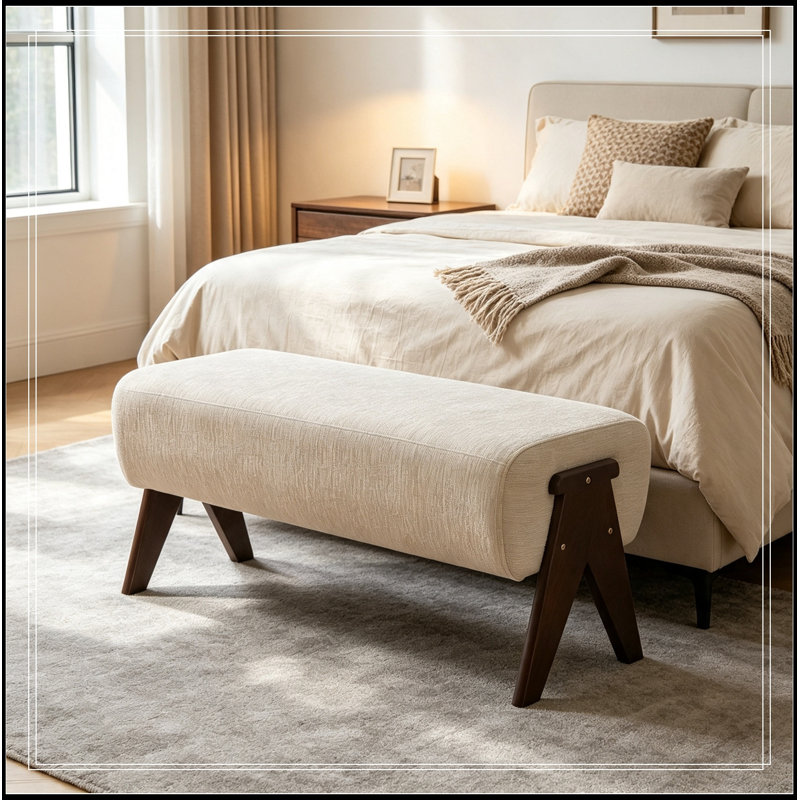 Chenille Stéphanie avec pieds en bois robustes, Blanc