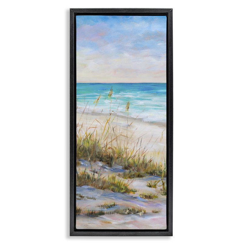 "Peaceful Beach Reeds", art mural sur toile flottante par Julie DeRice, Cadre flottant noir de jais, H 25 po x l 11 po