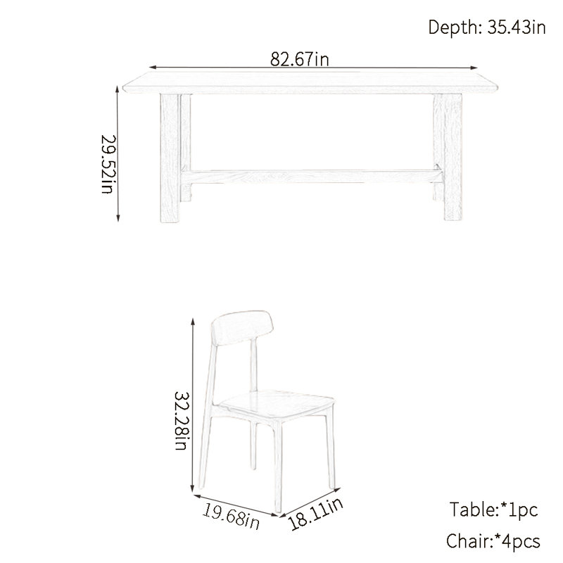 Solid wood dining table sets, 29.52"H x 82.67"L x 35.43"W