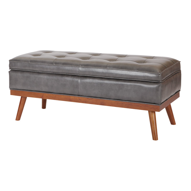 Boyu Polyester Blend Upholstered Storage Bench, Pewter Faux Leather
