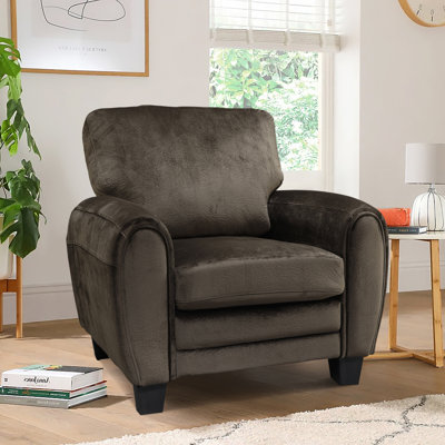 Viggo 39,25 po Chaise droite en microfibre à accoudoirs arrondis couleur chocolat