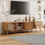 Meuble télé 70 po avec portes en rotin pour téléviseur de 80 po ou moins, console multimédia avec espace de rangement, 2 tiroirs et trous pour câbles