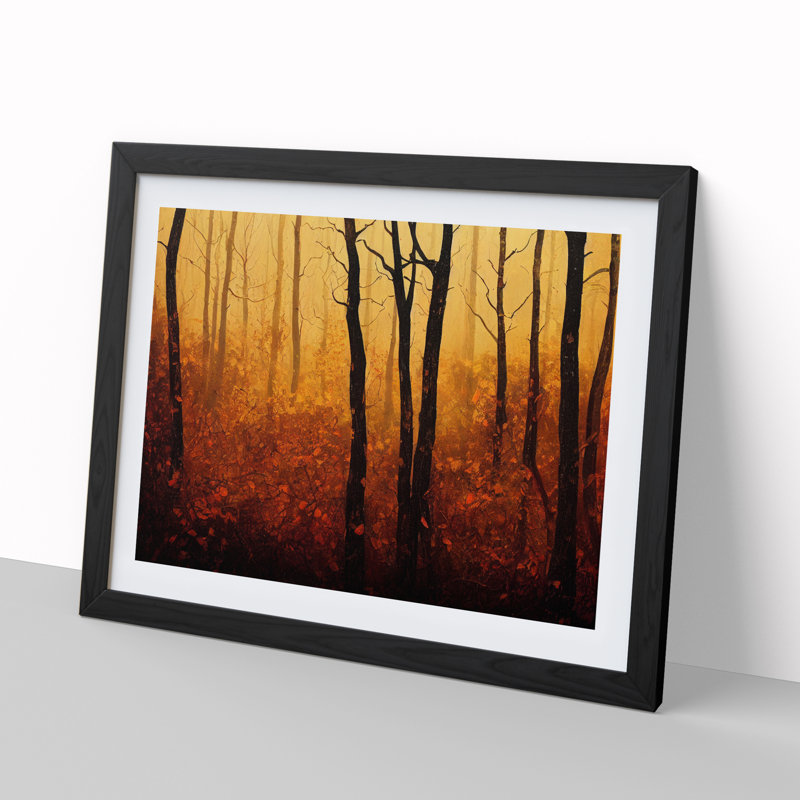 Dynamic Autumn Forest - Single Picture Frame Painting, 46cm H x 64cm W x 2cm D, Black